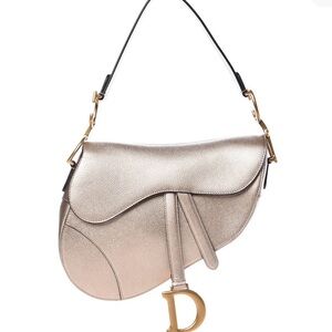 Metallic Grained Calfskin Saddle Bag Gold